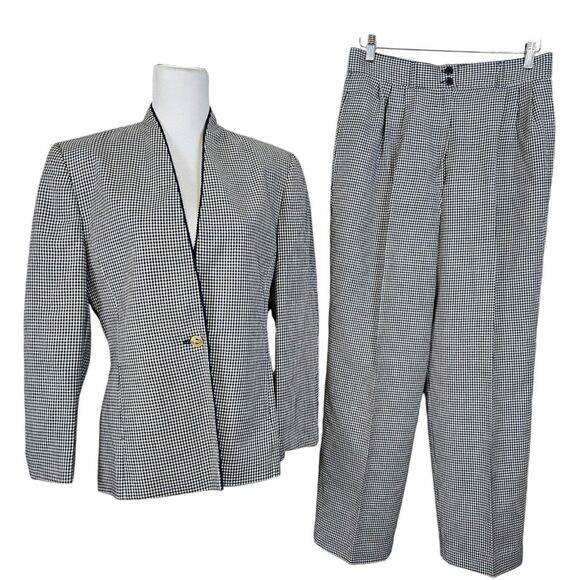 Vintage Pendleton Navy Blue & White Houndstooth Wool Jacket & Pants Suit Size 14 - Picture 1 of 14